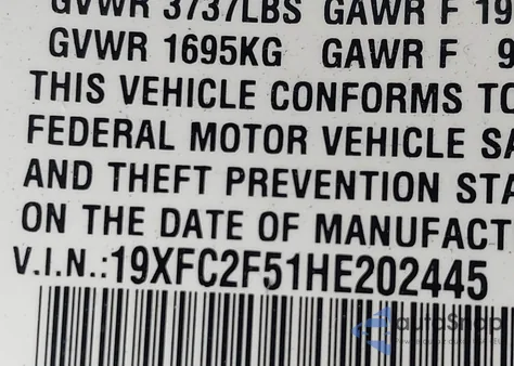 2017 Honda Civic Lx z USA, uszkodzony, nr VIN 19XFC2F51HE202445